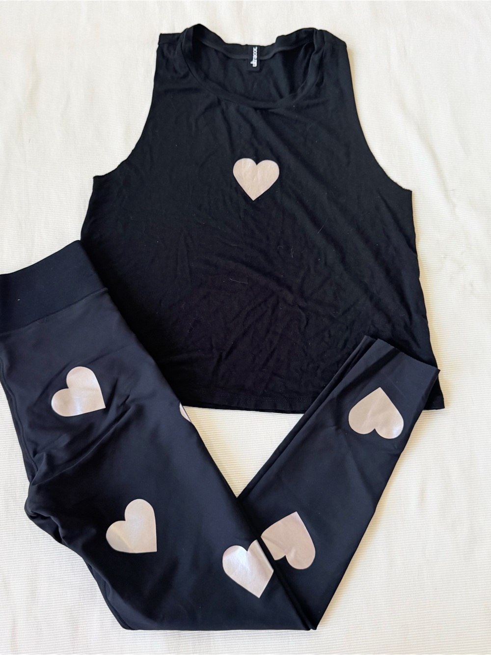 Ultracor Womens Leggings Tank Top Set Heart Gym Workout Yoga Gym Black S